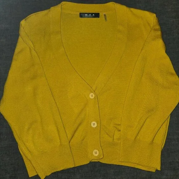 MAK XL Cropped Cardigan 3/4 Sleeve Soft Lightweight Stretchy Mustard 💛 90s- Y2K - Picture 8 of 15
